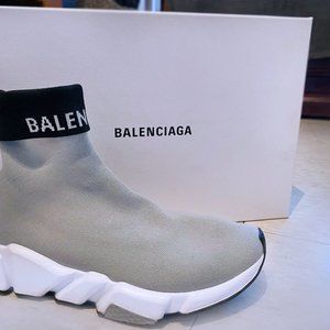 Balenciaga Gray Knit High Top Cuffed Sock Speed Tr